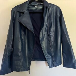 Blue Fake Leather Jacket